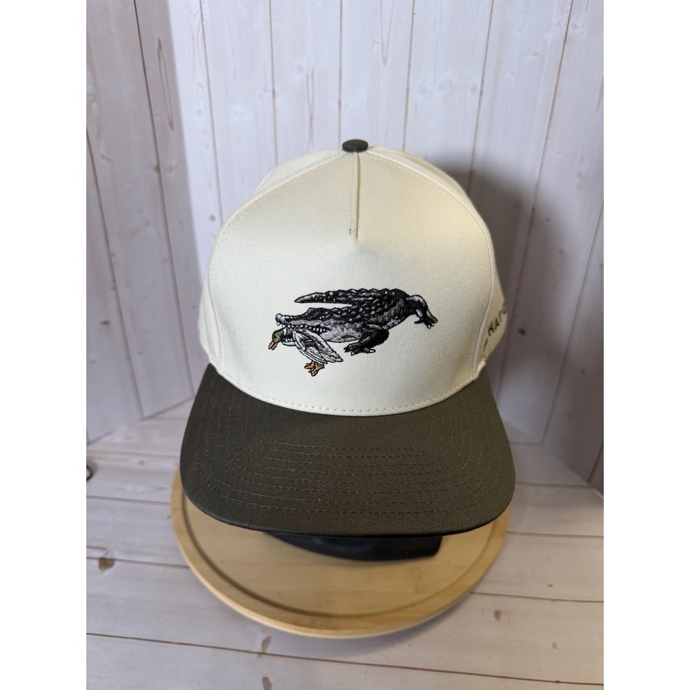 Southern String Hat Co Gator Duck Alligator Snapback Hat Cream Olive Brim